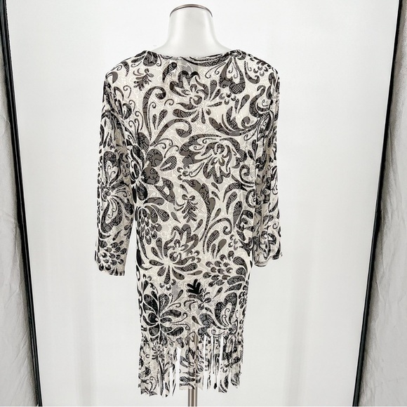 Chicos Travelers Baroque Lace Fringe TOP Black/Ecrue Paisley NWT - Picture 6 of 7